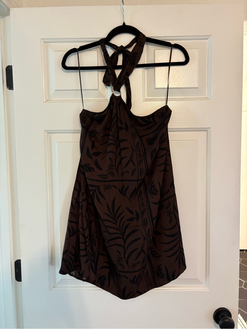 a new day Brown Halter Floral Mini Dress